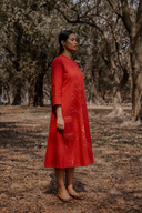 Rust Red Hand Embroidered Cotton Dress