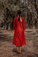 Rust Red Hand Embroidered Cotton Dress