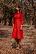 Rust Red Hand Embroidered Cotton Dress