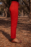 Rust Red Cotton Straight Pants