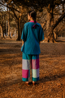 Teal Handloom Cotton Antifit Co-ord Set with Flared Pants (set of 2)