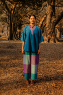 Teal Handloom Cotton Antifit Co-ord Set with Flared Pants (set of 2)