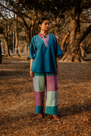 Teal Handloom Cotton Antifit Co-ord Set with Flared Pants (set of 2)