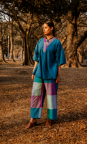 Teal Handloom Cotton Antifit Co-ord Set with Flared Pants (set of 2)