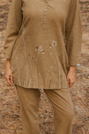Mud Brown Hand Embroidered Cotton Co-ord Set (set of 2)