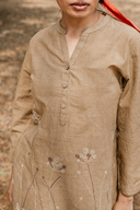 Mud Brown Hand Embroidered Cotton Co-ord Set (set of 2)
