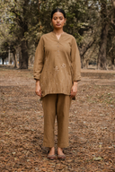Mud Brown Hand Embroidered Cotton Co-ord Set (set of 2)