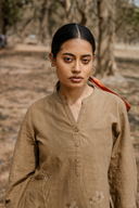 Mud Brown Hand Embroidered Cotton Co-ord Set (set of 2)