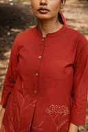Rust Red Hand Embroidered Cotton Kurta Set (set of 2)