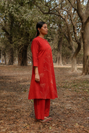 Rust Red Hand Embroidered Cotton Kurta Set (set of 2)