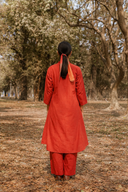 Rust Red Hand Embroidered Cotton Kurta Set (set of 2)