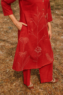 Rust Red Hand Embroidered Cotton Kurta Set (set of 2)