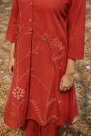 Rust Red Hand Embroidered Cotton Kurta Set (set of 2)