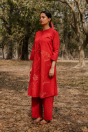 Rust Red Hand Embroidered Cotton Kurta Set (set of 2)