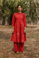 Rust Red Hand Embroidered Cotton Kurta Set (set of 2)