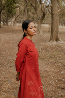 Rust Red Hand Embroidered Cotton Kurta Set (set of 2)