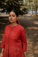 Rust Red Hand Embroidered Cotton Kurta Set (set of 2)