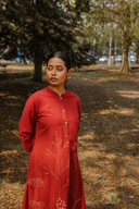Rust Red Hand Embroidered Cotton Kurta Set (set of 2)