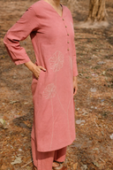 Dusty Pink Hand Embroidered Cotton Kurta Set (set of 2)
