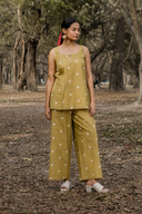 Mustard Cotton Woven Buti Sleeveless Co-ord Set (set of 2)