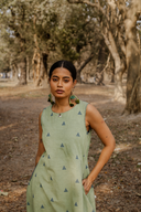 Olive Green Cotton Sleeveless Kurta Set (set of 2)
