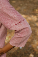 Red Striped Cotton Pleated Kurta Set (Set of 2)