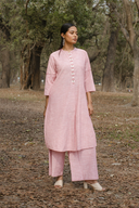 Red Striped Cotton Pleated Kurta Set (Set of 2)