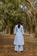 Blue Striped Cotton Pleated Kurta Set (Set of 2)