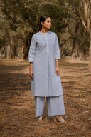 Blue Striped Cotton Pleated Kurta Set (Set of 2)