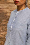 Blue Striped Cotton Pleated Kurta Set (Set of 2)