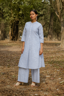 Blue Striped Cotton Pleated Kurta Set (Set of 2)