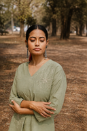 Sage Green Hand Embroidered Cotton Pleated Top