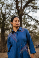 Blue Geometric Hand Embroidered Handloom Cotton Dress