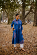 Blue Geometric Hand Embroidered Handloom Cotton Kurta Set (set of 2)