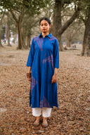 Blue Geometric Hand Embroidered Handloom Cotton Kurta Set (set of 2)