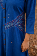 Blue Geometric Hand Embroidered Handloom Cotton Dress