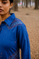 Blue Geometric Hand Embroidered Handloom Cotton Dress
