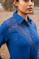 Blue Geometric Hand Embroidered Handloom Cotton Dress