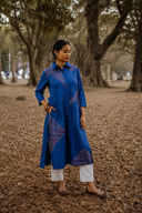 Blue Geometric Hand Embroidered Handloom Cotton Kurta Set (set of 2)