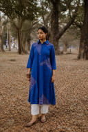 Blue Geometric Hand Embroidered Handloom Cotton Kurta Set (set of 2)