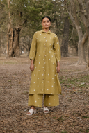 Mustard Cotton Front Open Shirt Collar Kurta Set (set of 2)