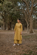 Mustard Cotton Front Open Shirt Collar Kurta Set (set of 2)