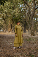 Mustard Cotton Front Open Shirt Collar Kurta Set (set of 2)