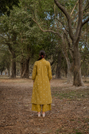 Mustard Cotton Front Open Shirt Collar Kurta Set (set of 2)