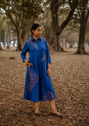 Blue Geometric Hand Embroidered Handloom Cotton Dress