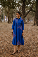 Blue Geometric Hand Embroidered Handloom Cotton Dress