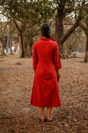 Brick Red Geometric Hand Embroidered Handloom Cotton Dress