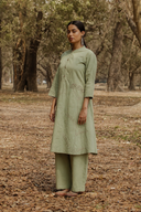 Sage Green Hand Embroidered Cotton Kurta Set (set of 2)