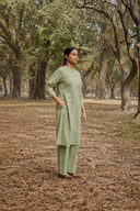 Sage Green Hand Embroidered Cotton Kurta Set (set of 2)