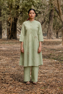 Sage Green Hand Embroidered Cotton Kurta Set (set of 2)